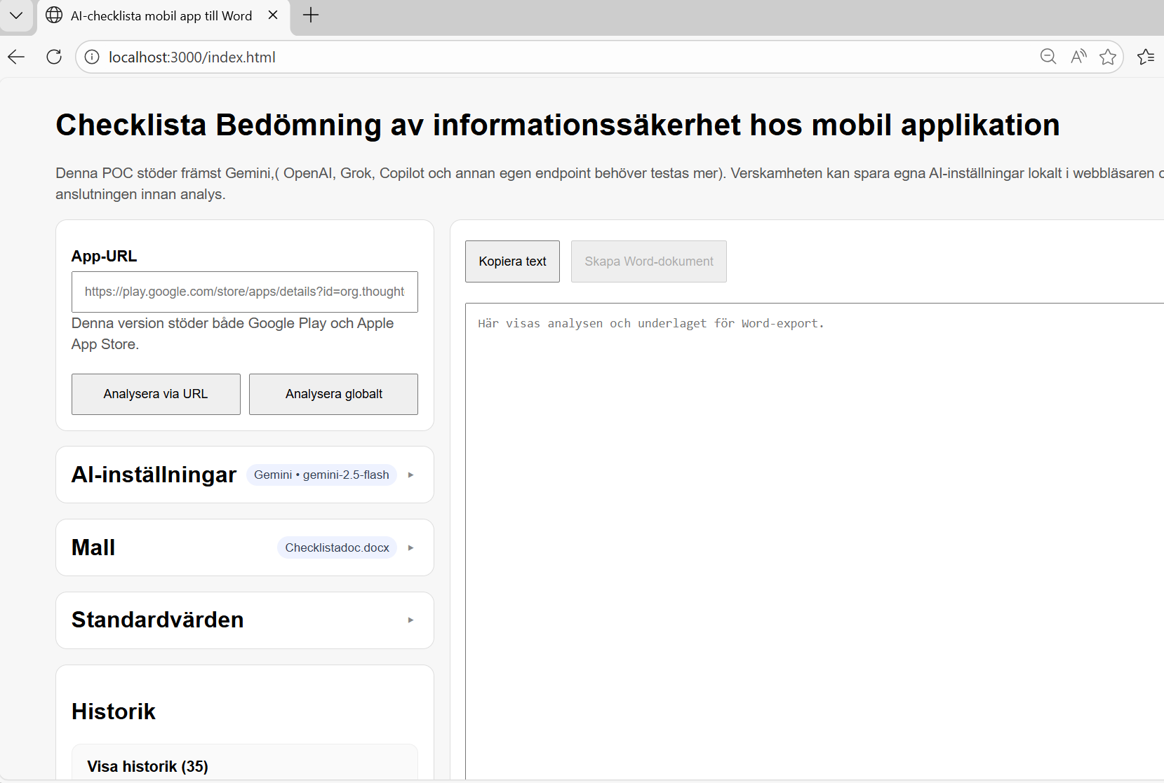 Översikt av startsidan för AI-checklistan